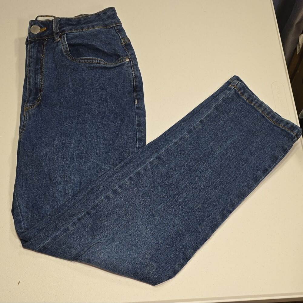Cotton On Women's Straight Leg Jeans Blue Medium Wash High Rise Stretch 5-Pocket